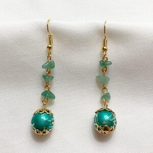 Beaded Gold & Aventurine Earrings